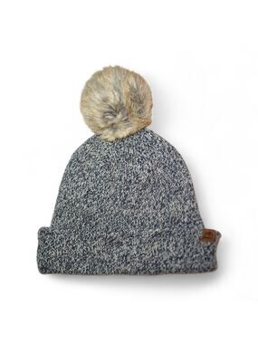 Roots Kids Knit Toque Hat Faux Fur Pom-Pom Oat Mix